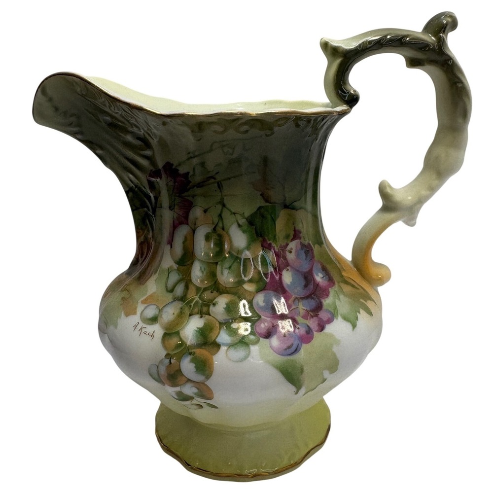 A&C Bavaria Hand Painted Porcelain Grape Pitcher signed A. Koch Vintage